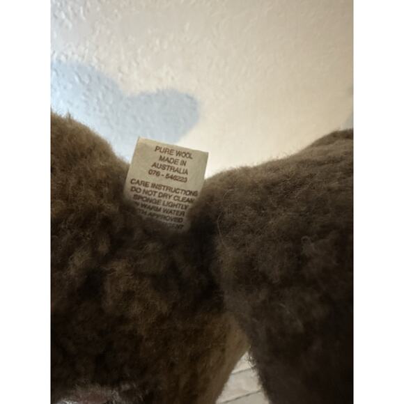 Sheepskin Flat Style Teddy Bear Brown Plaid Bow Australia Tambo Teddies Wool - Picture 6 of 8